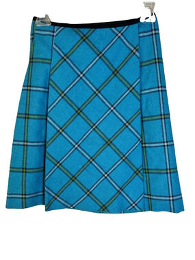 Vintage Maxou Wrap Skirt Women 12 Wool BLend Blue Black Preppy Academia